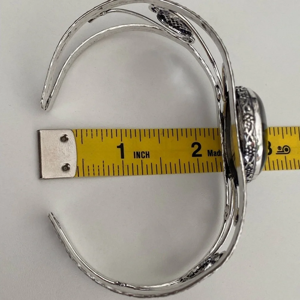 Handmade XL Chunky Smoky Quartz 925 Sterling Silver Cuff Bracelet